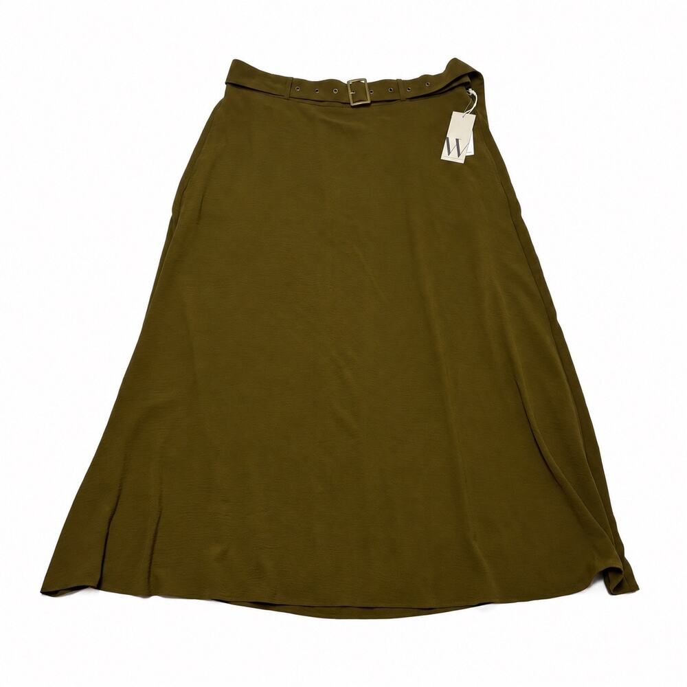 NWT Worthington Olive Green Belted A-Line Midi Maxi Skirt Size XL
